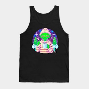 Christmas Funny Alien Drinking Coffee Wearing Sweater Tank Top